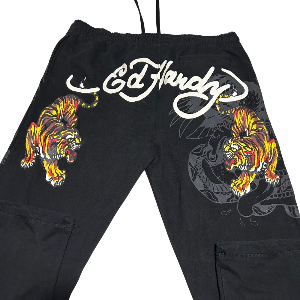Ed Hardy Sweatpants Mens XL 31 Black Tiger Love Kills Slowly Y2K Graphic Pants